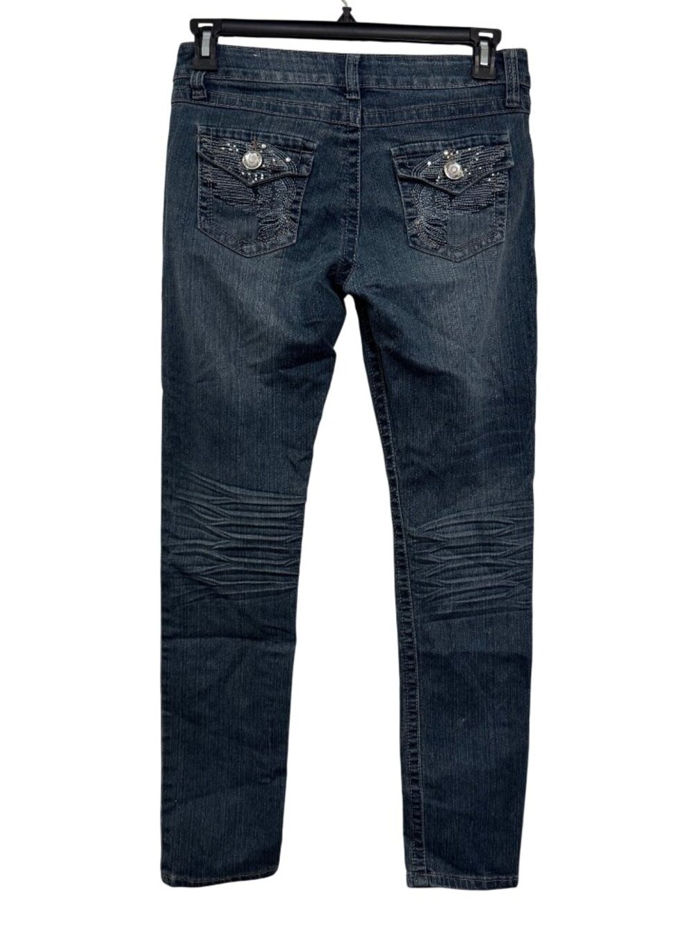 V.I.P. Womens Dark Wash Skinny Jeans Size 9/10 Stretch Denim Rhinestone